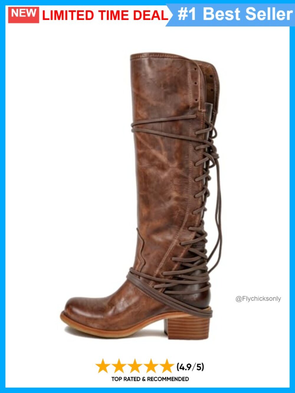 Knee High Lace Up Moto Riding Boots Square Toe Chunky Heel